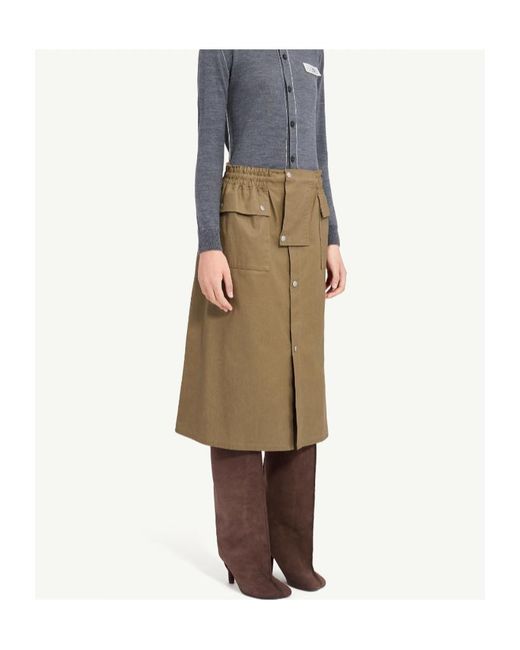 MM6 by Maison Margiela Natural Drawstring Coated Cotton Midi Skirt