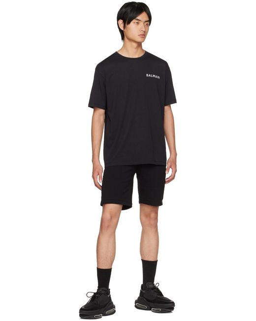 Balmain Black Oversized Cotton T-Shirt With Small Paris Logo for men