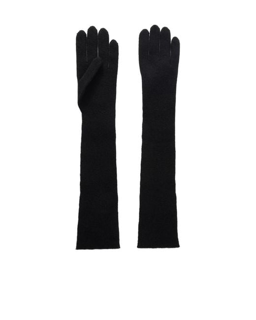 The Elder Statesman Black Ribbed Cashmere Gloves