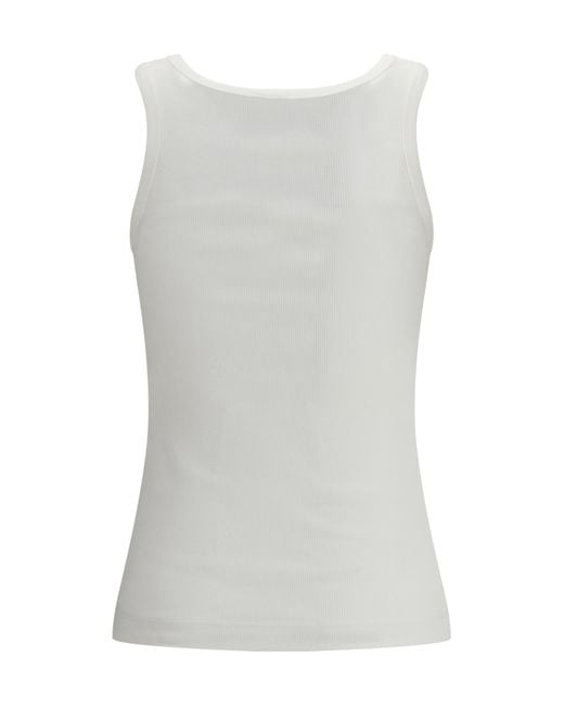 Pinko White Ribbed Tank Top With Love Birds Logo