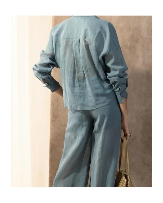Brunello Cucinelli Blue Long-Sleeved Taffeta Shirt
