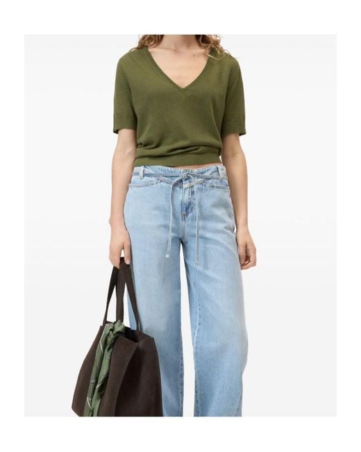 Closed Green V-Neck Short-Sleeve Knitted Top