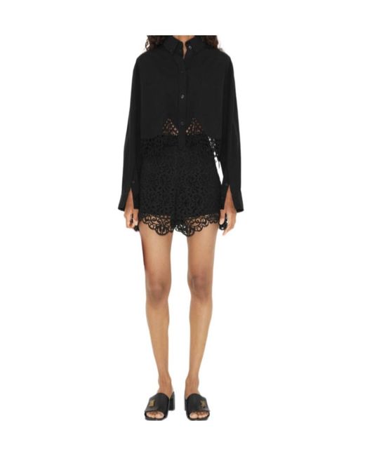 Burberry Black Lace-Detailed Long-Sleeved Shirt