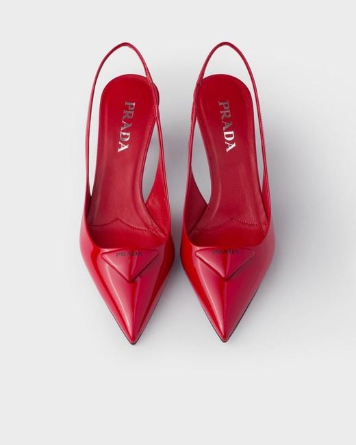 Prada Red Logo Detailed Slingback Pumps