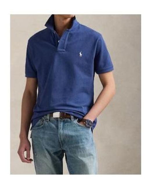 Polo Ralph Lauren Blue Logo-Embroidered Straight Hem Polo Shirt for men
