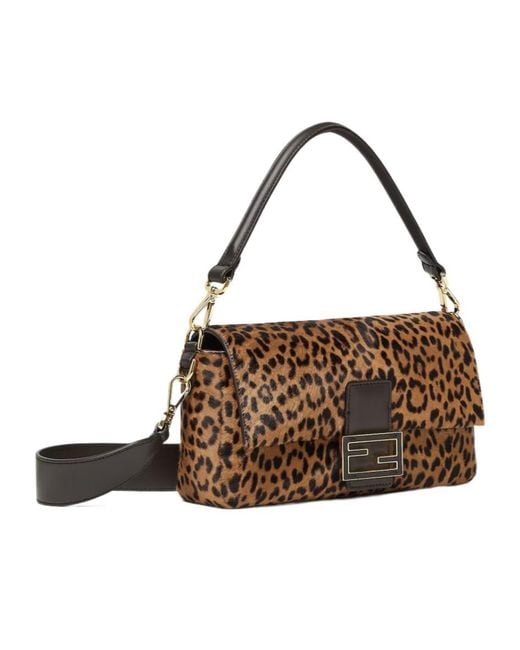 Fendi Brown Baguette Leo Animalier Printed Medium Shoulder Bag