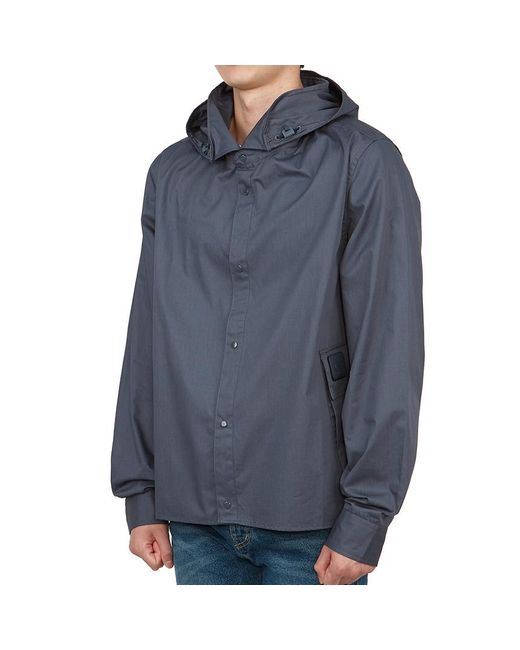 C P Company Blue Hooded Cotton Shirt Jacket for men
