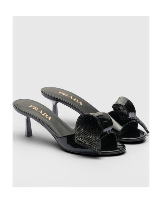 Prada Black Bow-Detailed Slip-On Sandals