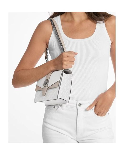 Michael Kors White Greenwich Small Color-Block Signature Logo Crossbody Bag