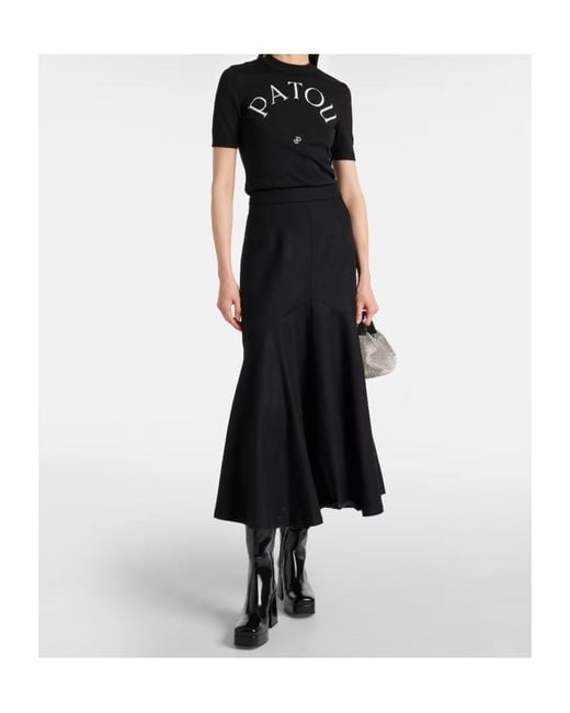 Patou Black Pleated Detail Midi Skirt
