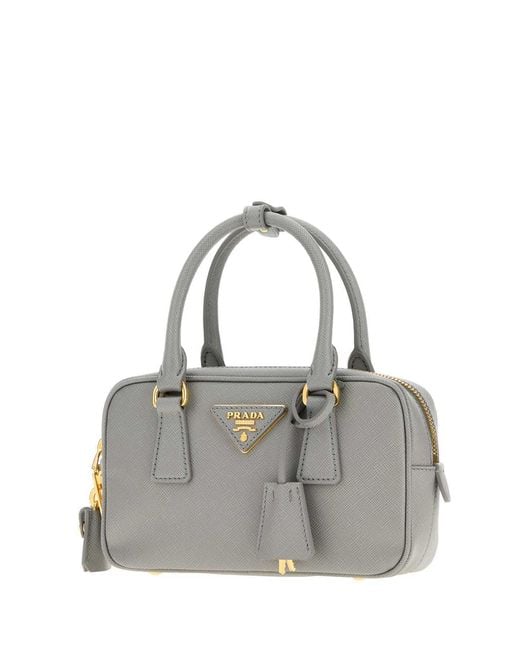 Prada Gray Structured Top Handle Tote Bag