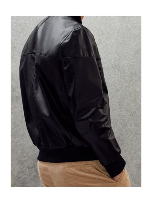 Brunello Cucinelli Black Leather Bomber Jacket for men