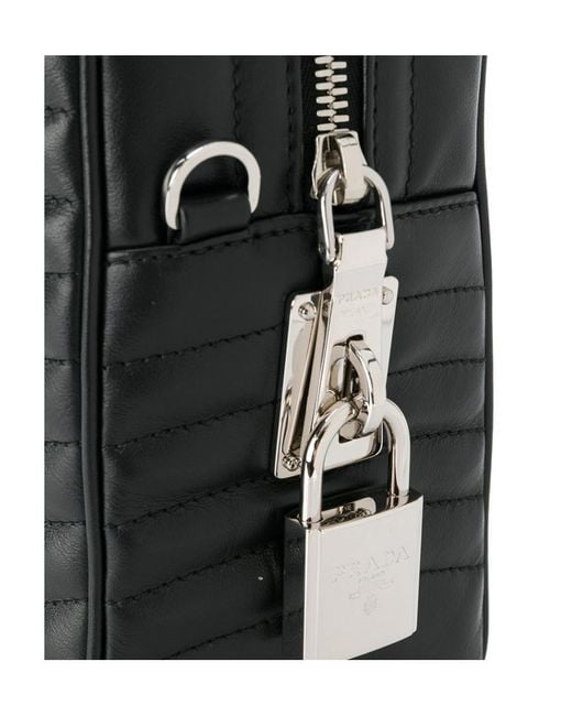 Prada Logo Details Shoulder Bag in Black | Lyst