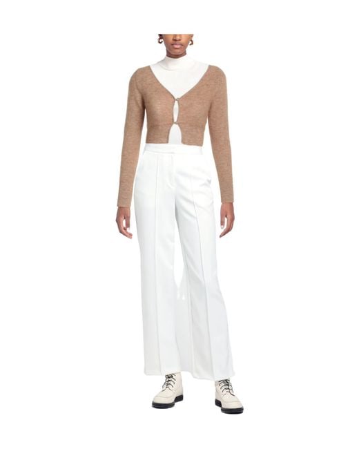 Jacquemus White Solid-Colored Cropped Knit Cardigan