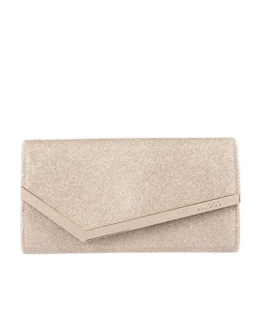 Jimmy Choo Natural Emmie Glittered Clutch Bag