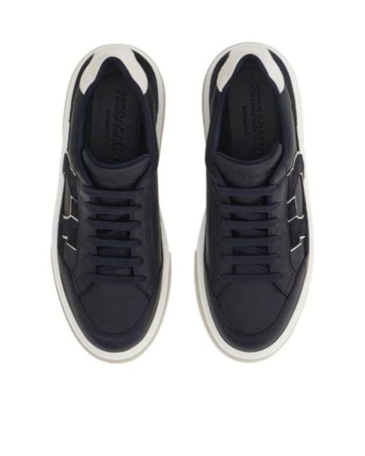 Ferragamo Blue Gancini Low-Top Sneaker for men