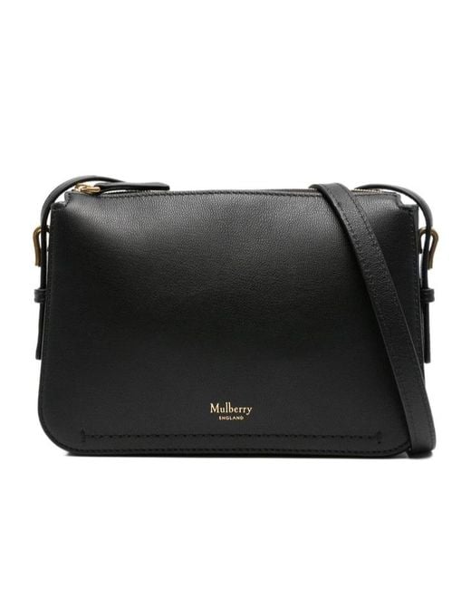 Mulberry Black Clovelly Leather Zip-Top Cross Body Bag