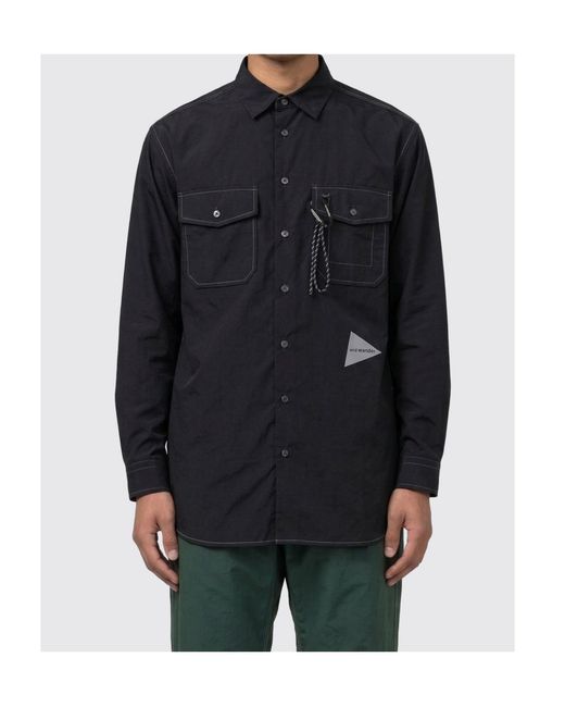 And Wander Black Practical Pocket Collar Shirt for men