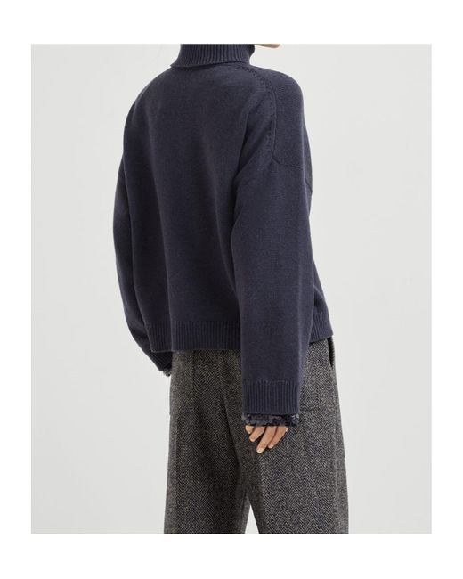 Brunello Cucinelli Blue Sequin-Embellished Turtleneck Sweater