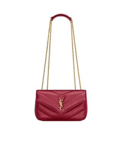 Saint Laurent Red Loulou Foldover Top Mini Shoulder Bag