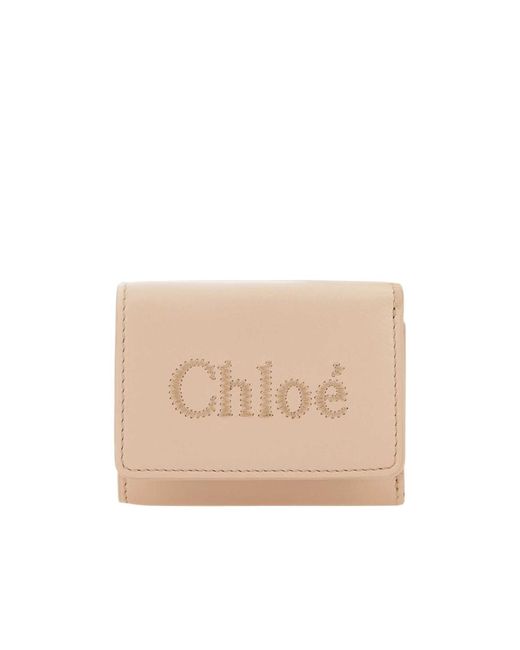 Chloé Natural Chloé Logo Embroidered Tri-Fold Wallet