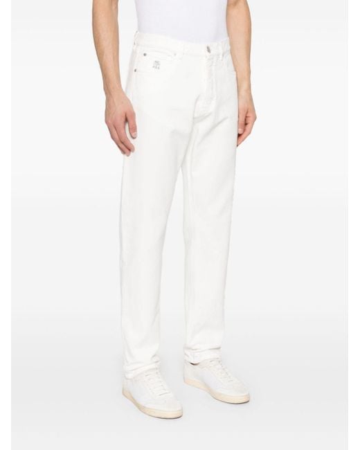 Brunello Cucinelli White Garment-Dyed Iconic Fit Five-Pocket Trousers for men