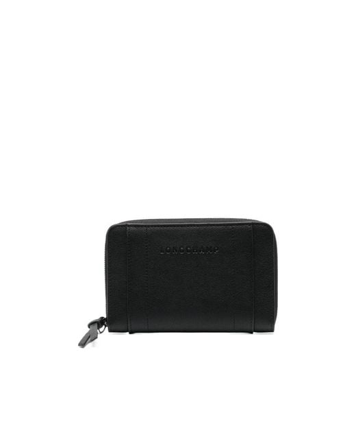 Longchamp Black Debossed-Logo Leather Wallet