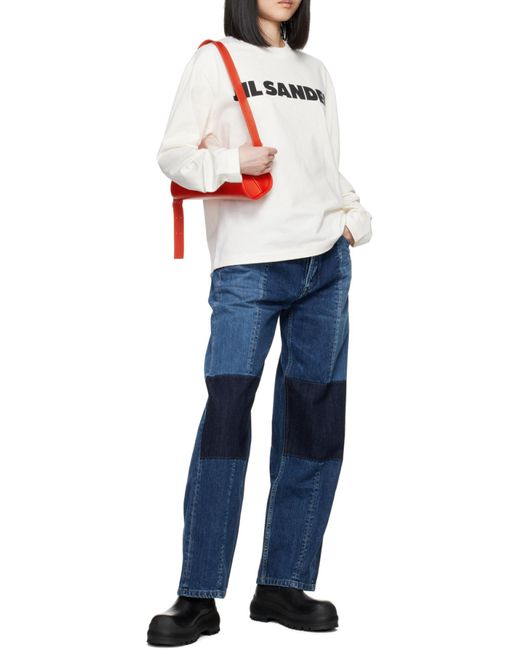 Jil Sander White Logo Printed Crewneck Sweatshirt