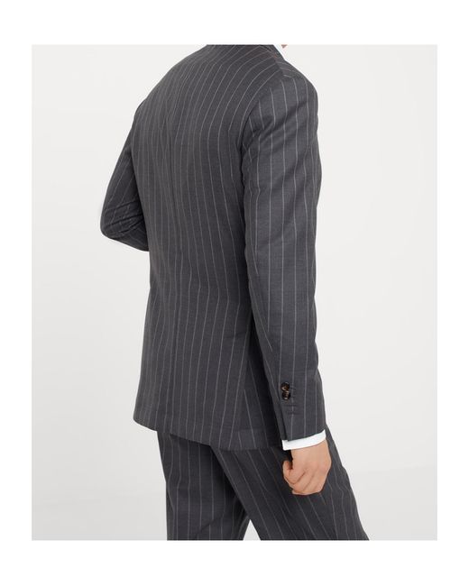 Brunello Cucinelli Blue Single-Breasted Pinstriped Tailored Blazer for men