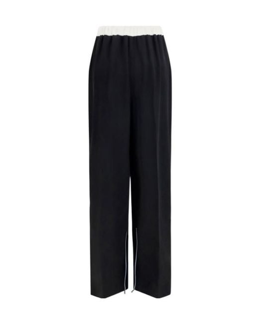 Kiton Black Wide-Leg Silk Pants