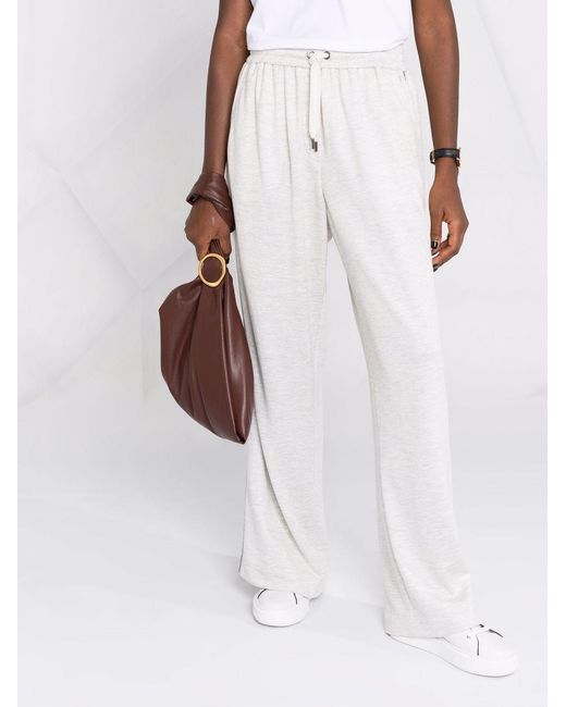 Brunello Cucinelli White Monili-Chain Wide-Leg Track Pants