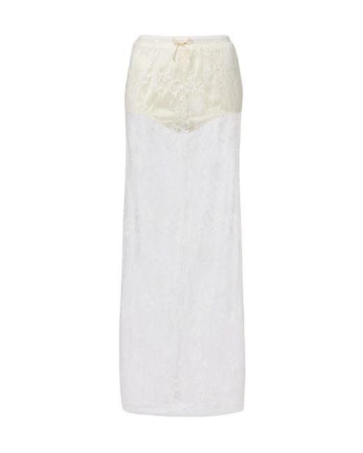 AYA MUSE White Eteri Bow-Detail Floral Lace Maxi Skirt
