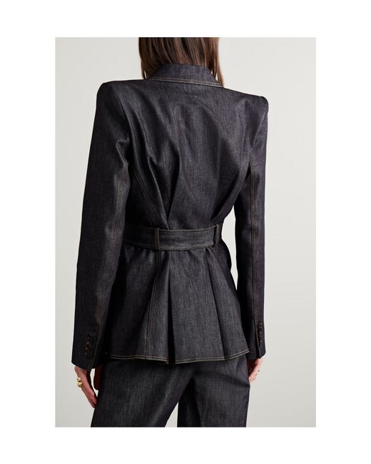 Adam Lippes Black Belted Double-Breasted Denim Jacket