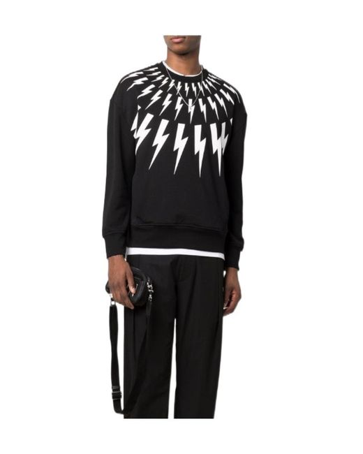 Neil Barrett Black Thunderbolt Pattern Print Sweatshirt for men