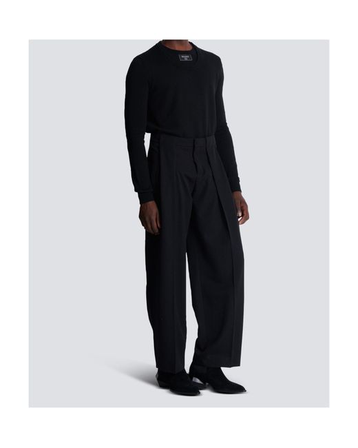 Balmain Black Wool Pleated Trousers for men