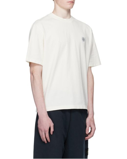 Stone Island White Logo Patch Crewneck T-Shirt for men