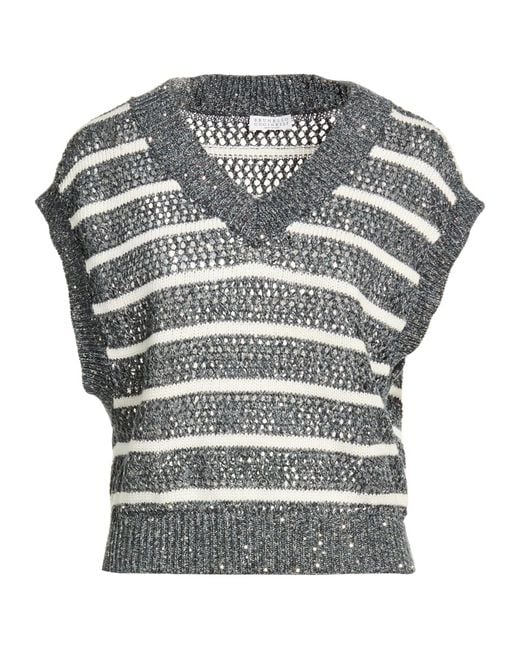 Brunello Cucinelli Gray V-Neck Sweater