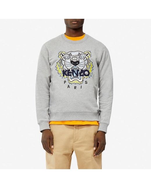 KENZO Gray Tiger Head Embroidered Hoodie for men