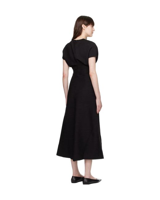 Totême  Black Totême Draped Short Sleeved Maxi Dress