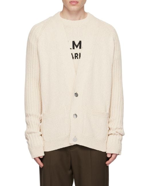Balmain Pink V-Neck Logo Intarsia Knit Cardigan for men