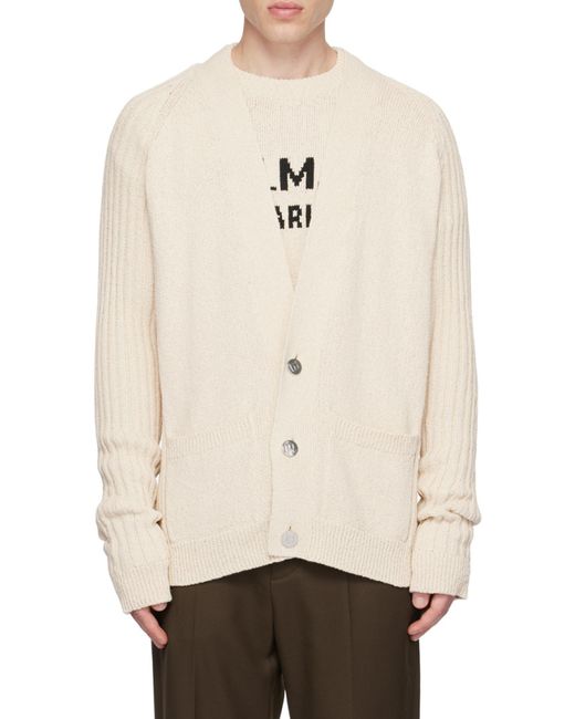 Balmain Pink V-Neck Logo Intarsia Knit Cardigan for men