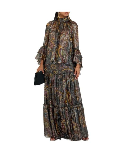 Etro Brown Printed Metallic-Silk Shirt