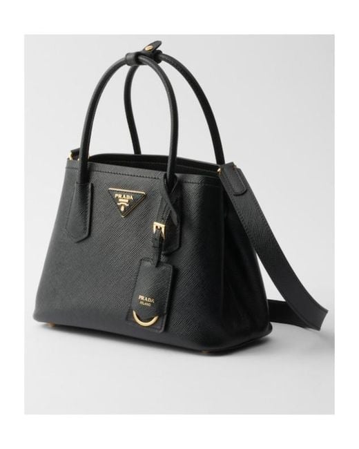 Prada Black Logo Plaque Top Handle Bag