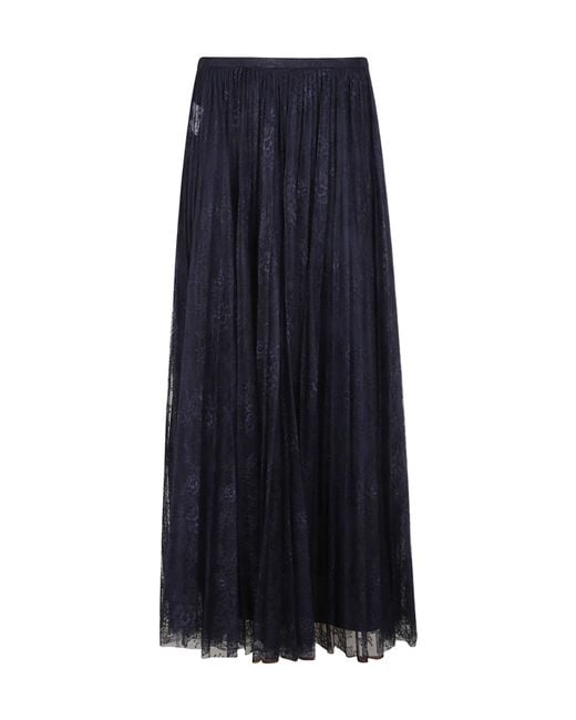 Alberta Ferretti Blue Floral Lace Maxi Skirt