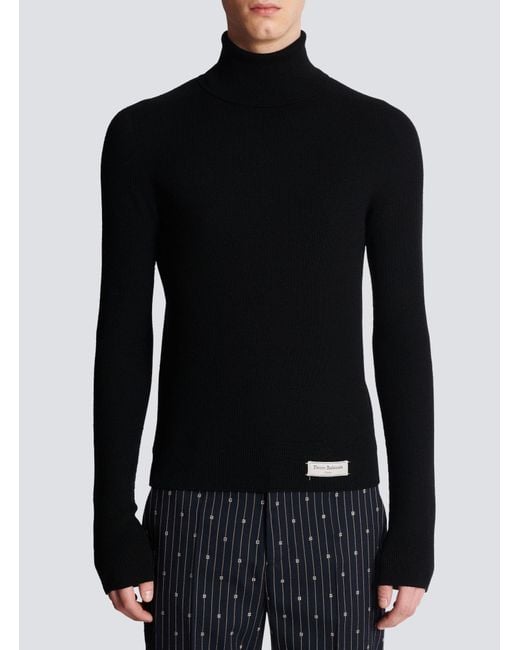 Balmain Blue Turtleneck Knitted Jumper for men