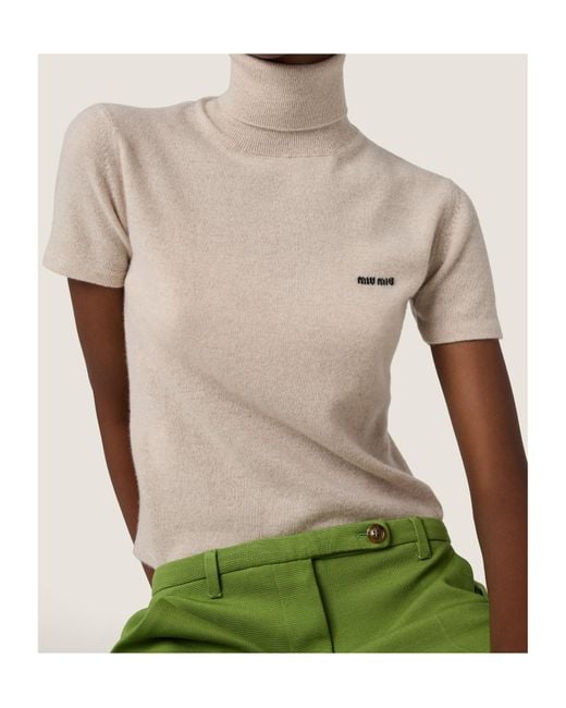 Miu Miu White High-Neck Short-Sleeved Jumper