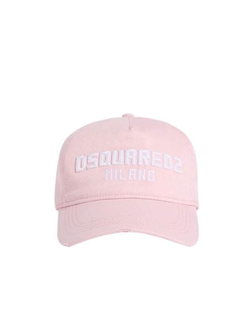 DSquared² Pink Logo Lettering Distressed Baseball Cap for men