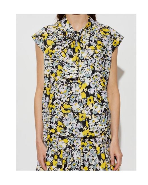 Marni Green Pop Flowers Print Poplin Sleeveless Blouse