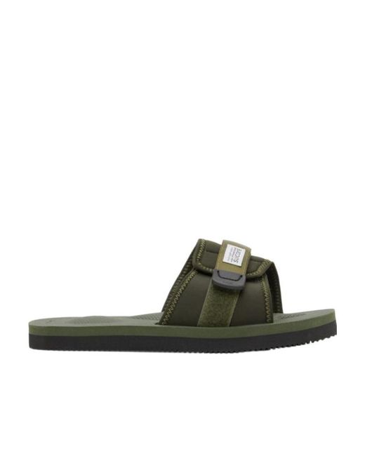 Suicoke Green Padri Touch-Strap Flat Slides