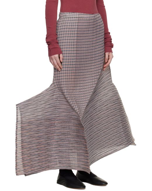 Issey Miyake Brown Generic Stripes Pleated Skirt